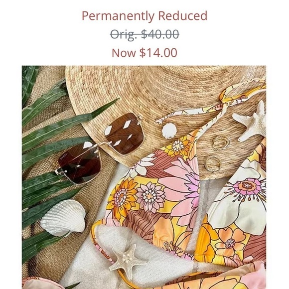 Honeybee Floral Two Way Convertible Bralette Halter Swim Top Size XL - Picture 4 of 9